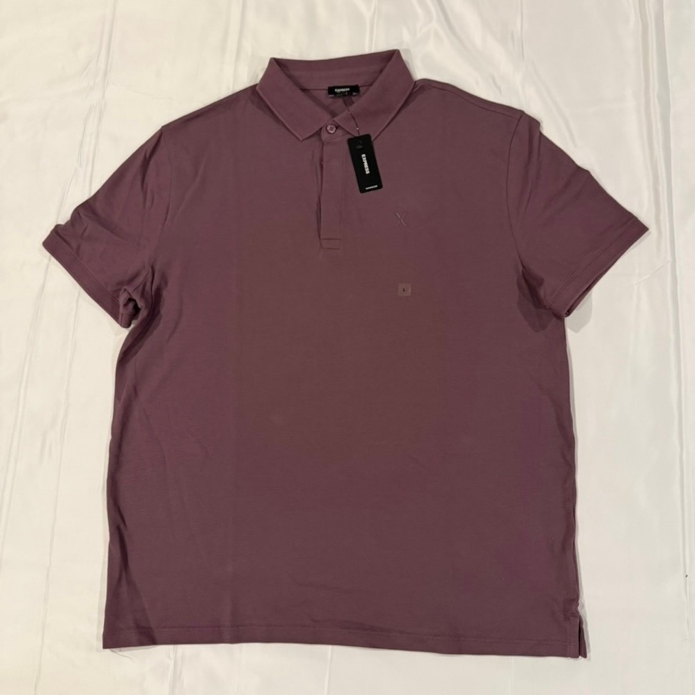 Express Polo Shirt Mens Large Plum‎ Pima Cotton Stretch Short Sleeve New Office